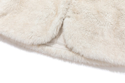 13DE MARZO Rolling Stones Cropped Faux Fur Jacket Beige