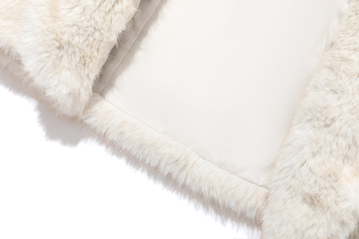 13DE MARZO Rolling Stones Cropped Faux Fur Jacket Beige