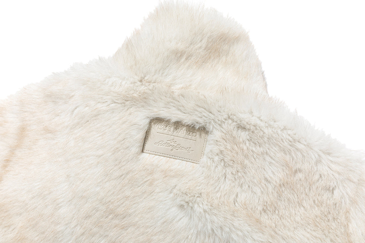 13DE MARZO Rolling Stones Cropped Faux Fur Jacket Beige
