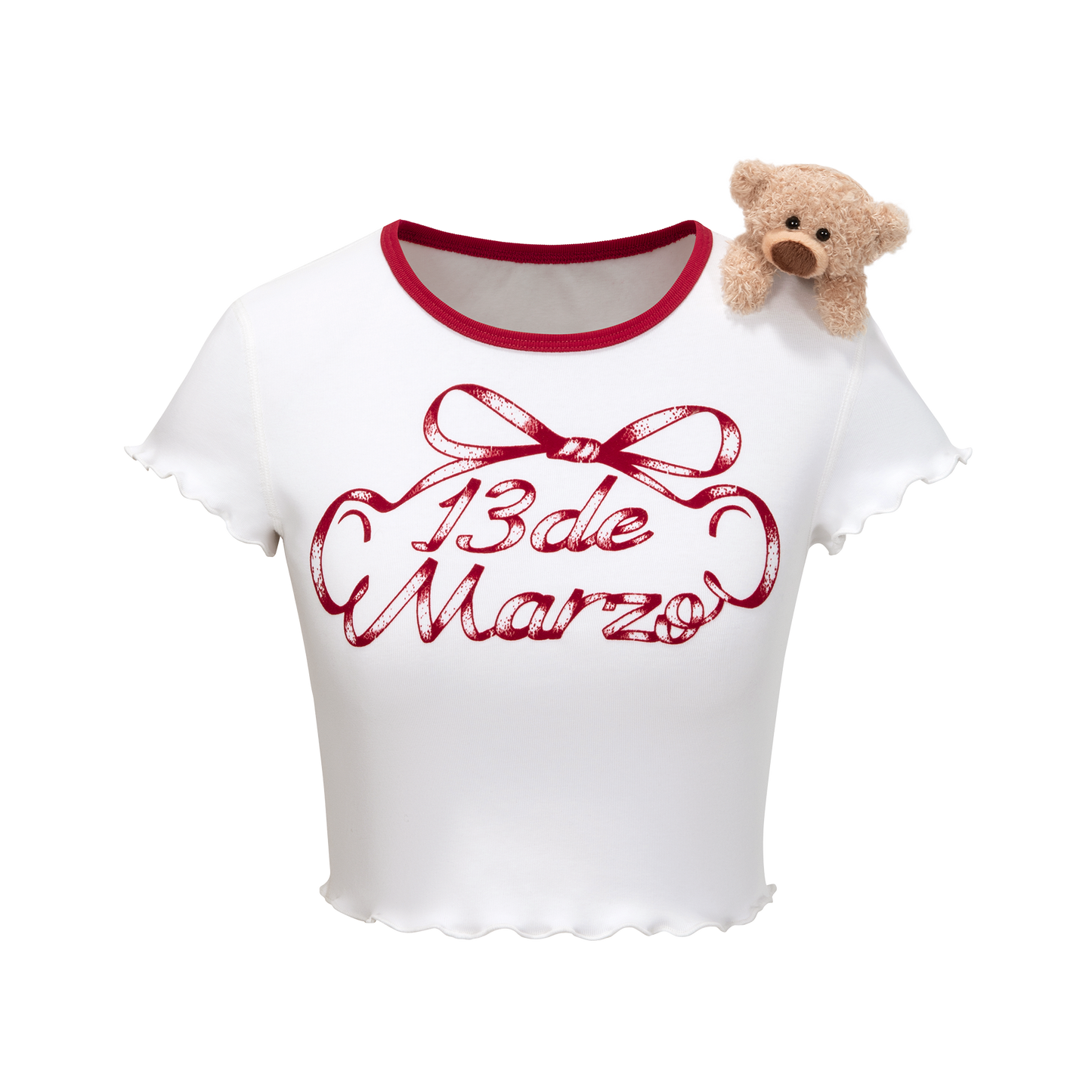 13DE MARZO Ribbon Collar Cropped Top