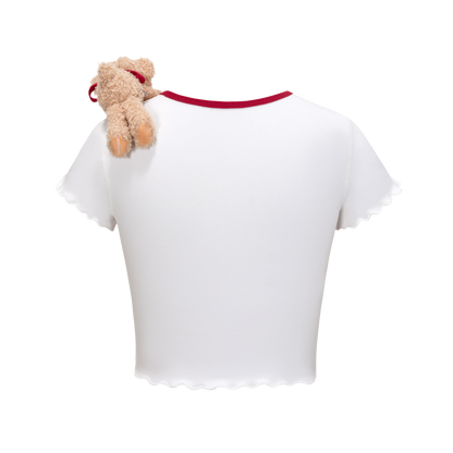 13DE MARZO Ribbon Collar Cropped Top