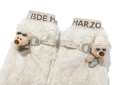 13DE MARZO Rolling Stones Faux Fur Leg Warmer Beige