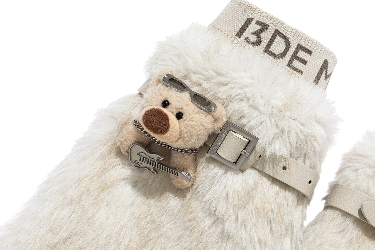 13DE MARZO Rolling Stones Faux Fur Leg Warmer Beige