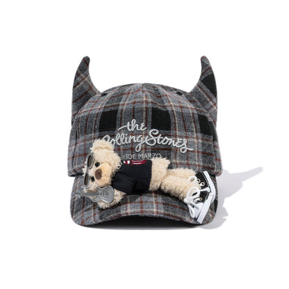 13DE MARZO Rolling Stones Devil Horn Plaid Cap Grey