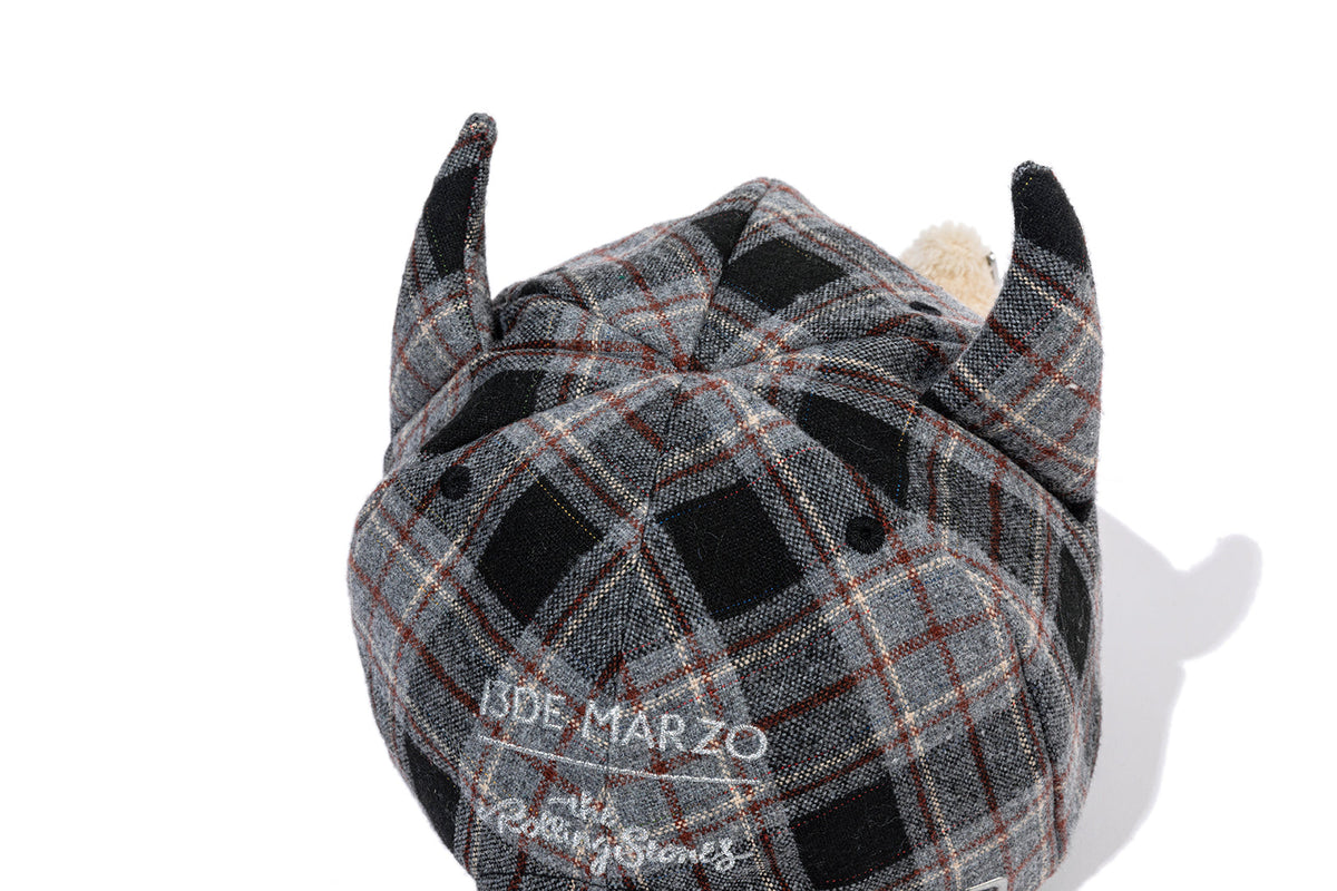 13DE MARZO Rolling Stones Devil Horn Plaid Cap Grey