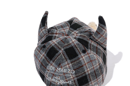 13DE MARZO Rolling Stones Devil Horn Plaid Cap Grey