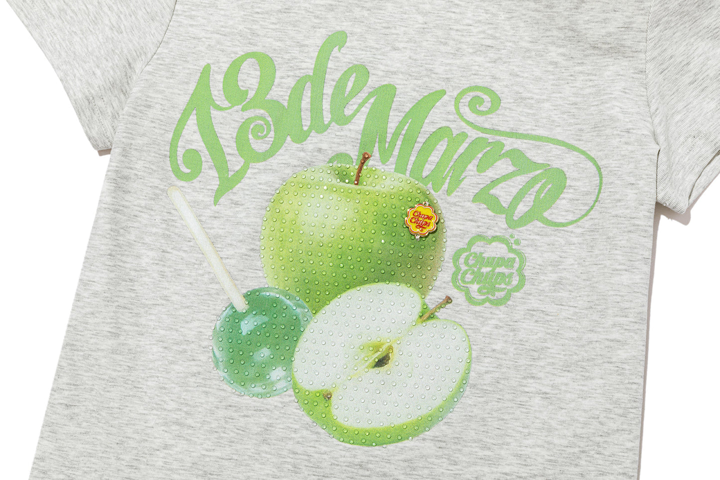 13DE MARZO Fruit Illustration Fitted T-shirt Grey