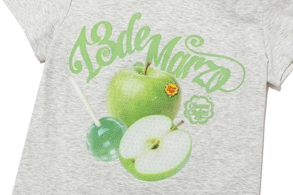 13DE MARZO Fruit Illustration Fitted T-shirt Grey