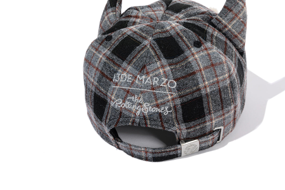 13DE MARZO Rolling Stones Devil Horn Plaid Cap Grey