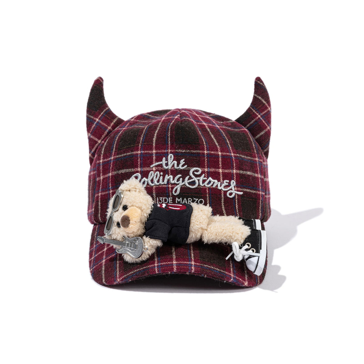 13DE MARZO Rolling Stones Devil Horn Plaid Cap Red
