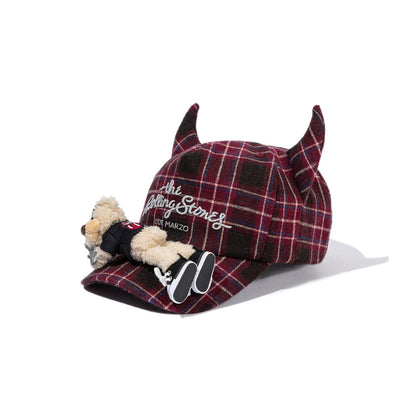13DE MARZO Rolling Stones Devil Horn Plaid Cap Red