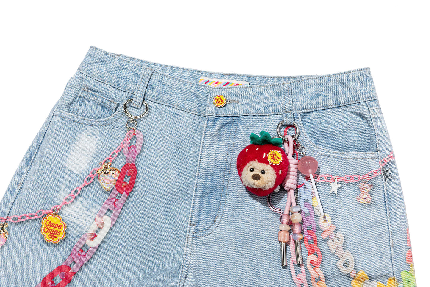 13DE MARZO x Chupa Chups Charm Chain Printed Jeans Blue