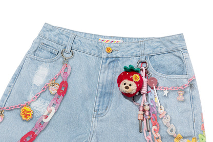 13DE MARZO x Chupa Chups Charm Chain Printed Jeans Blue