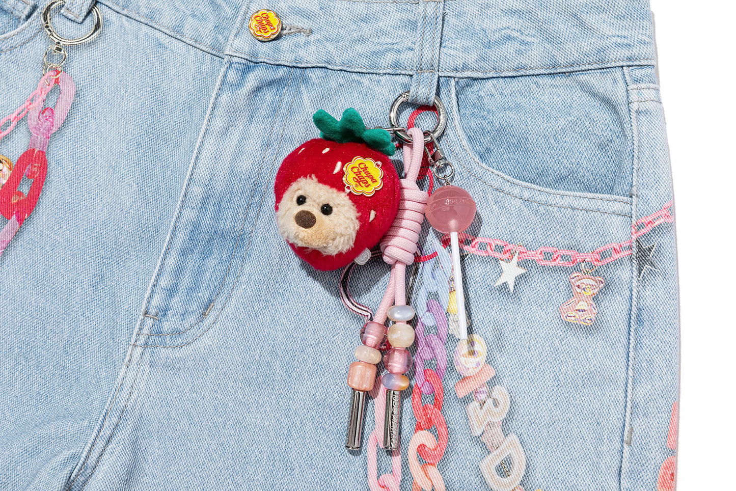13DE MARZO x Chupa Chups Charm Chain Printed Jeans Blue