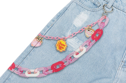 13DE MARZO x Chupa Chups Charm Chain Printed Jeans Blue