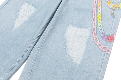 13DE MARZO x Chupa Chups Charm Chain Printed Jeans Blue