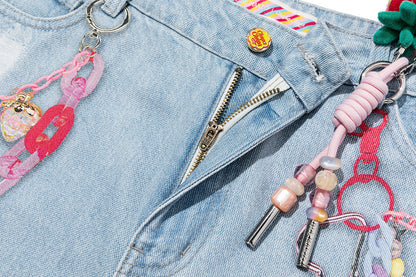 13DE MARZO x Chupa Chups Charm Chain Printed Jeans Blue