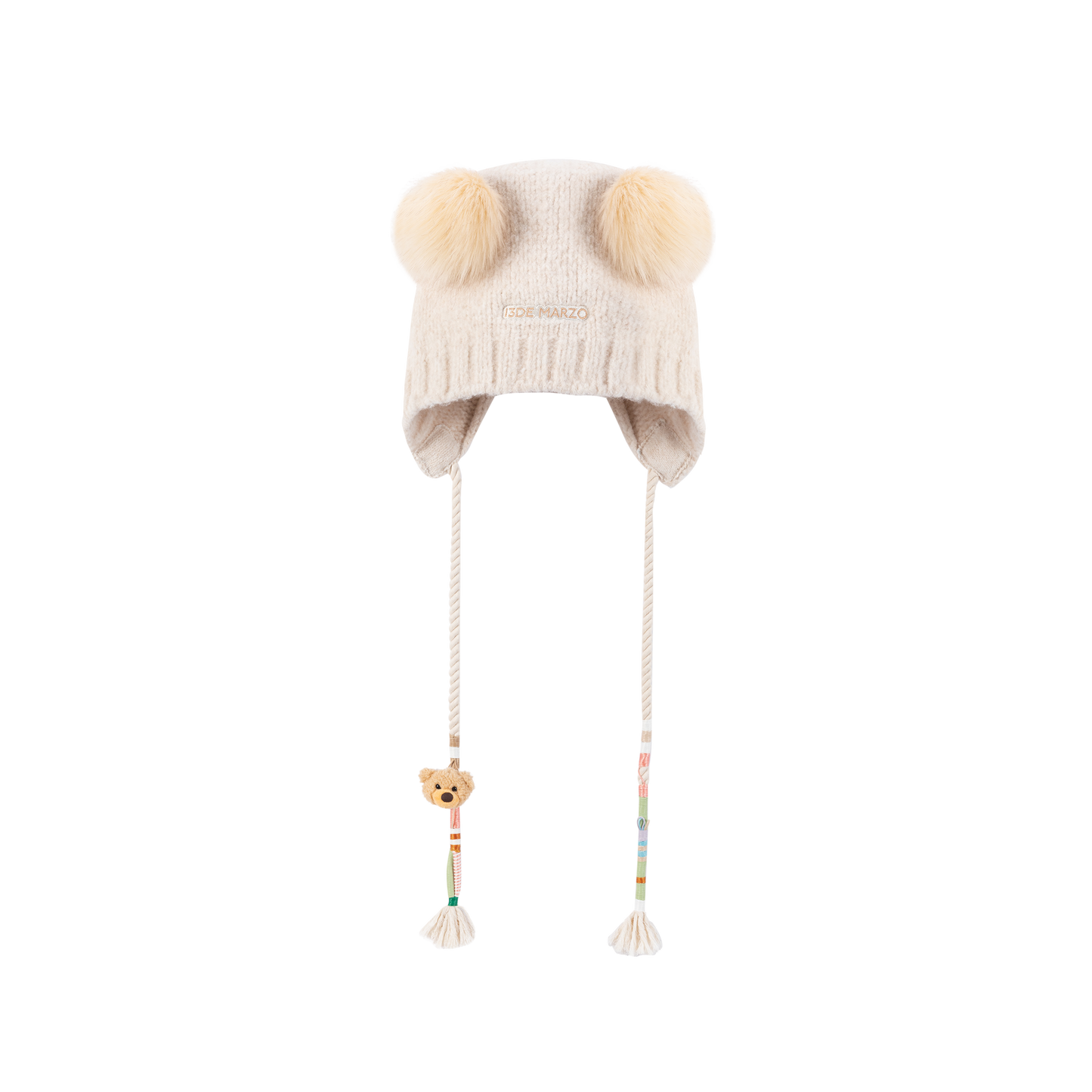 13DE MARZO Bear Ear Color Lace Beanie White