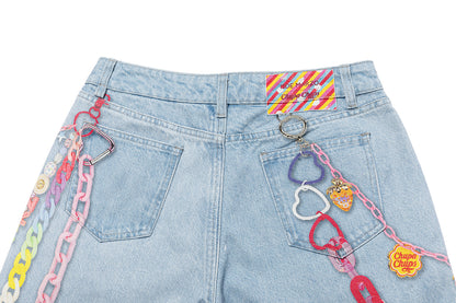 13DE MARZO x Chupa Chups Charm Chain Printed Jeans Blue