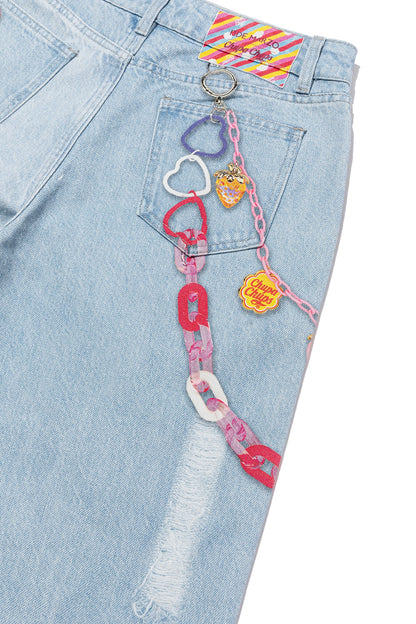 13DE MARZO x Chupa Chups Charm Chain Printed Jeans Blue