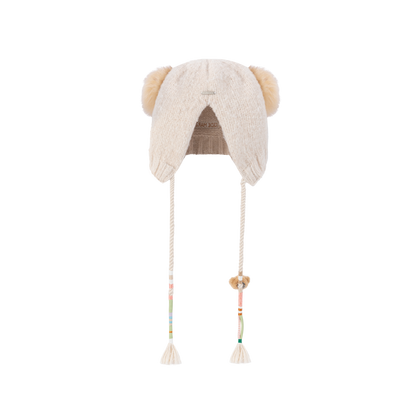 13DE MARZO Bear Ear Color Lace Beanie White