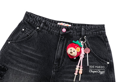 13DE MARZO Ripped Cropped Jeans Black