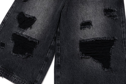 13DE MARZO Ripped Cropped Jeans Black