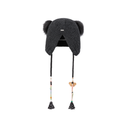 13DE MARZO Bear Ear Color Lace Beanie Dark Grey