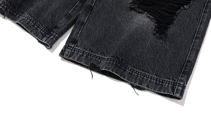 13DE MARZO Ripped Cropped Jeans Black