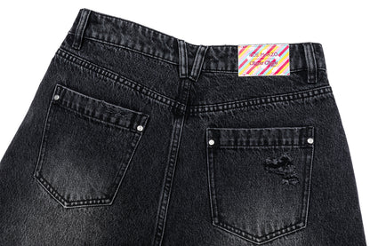 13DE MARZO Ripped Cropped Jeans Black