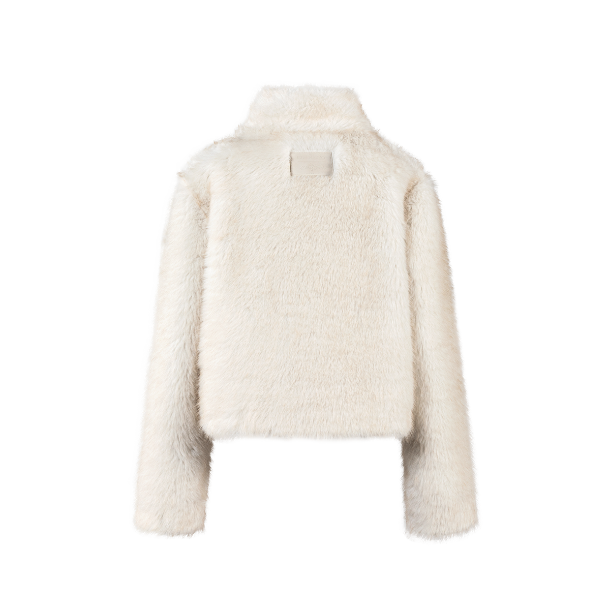 13DE MARZO Rolling Stones Cropped Faux Fur Jacket Beige