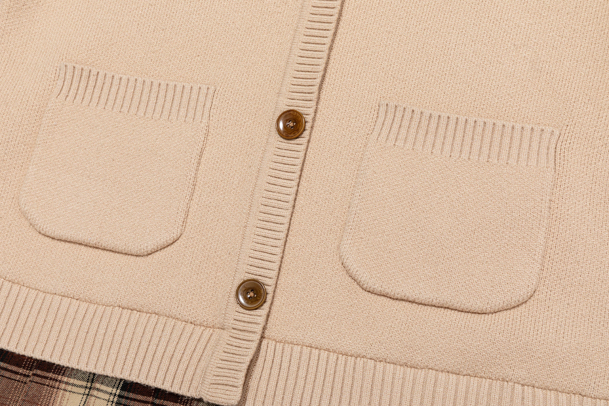 13DE MARZO Mock Three Piece Knit Pleated School Dress Khaki