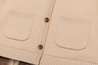 13DE MARZO Mock Three Piece Knit Pleated School Dress Khaki