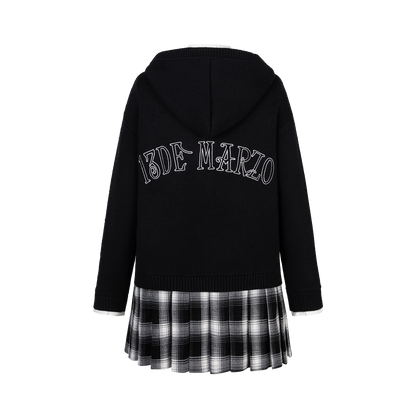 13DE MARZO Mock Three Piece Knit Pleated School Dress Black