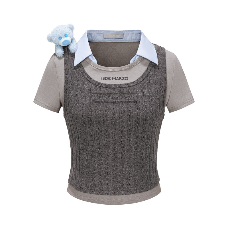 13DE MARZO Doozoo Cropped Vest Top Grey