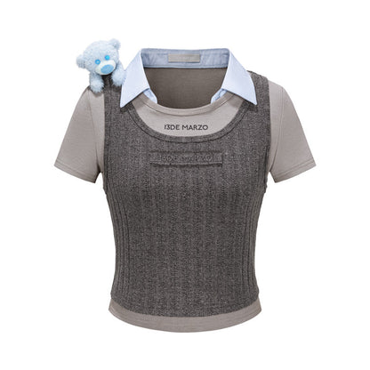 13DE MARZO Doozoo Cropped Vest Top Grey