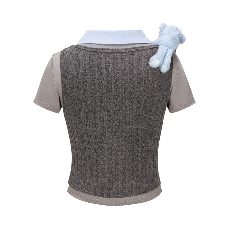 13DE MARZO Doozoo Cropped Vest Top Grey