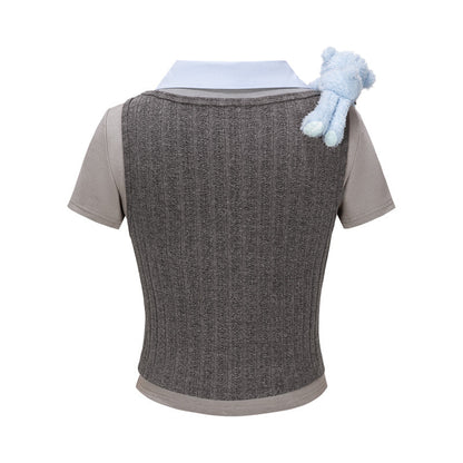 13DE MARZO Doozoo Cropped Vest Top Grey