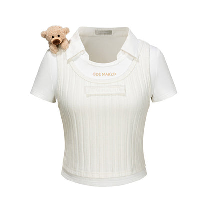 13DE MARZO Doozoo Cropped Vest Top White