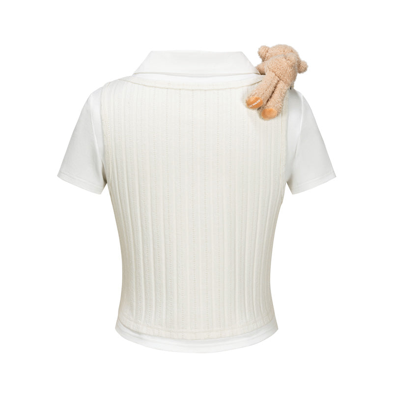 13DE MARZO Doozoo Cropped Vest Top White