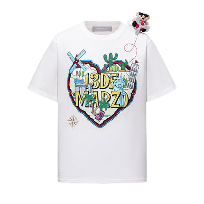 13DE MARZO Pilot Bear World Travel T-shirt White