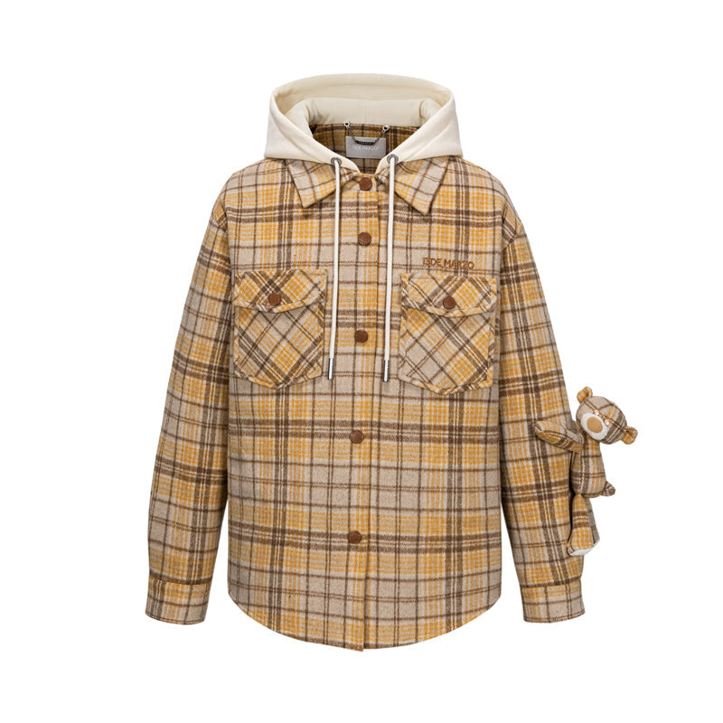 13DE MARZO Doozoo Checked Hooded Jacket Yellow