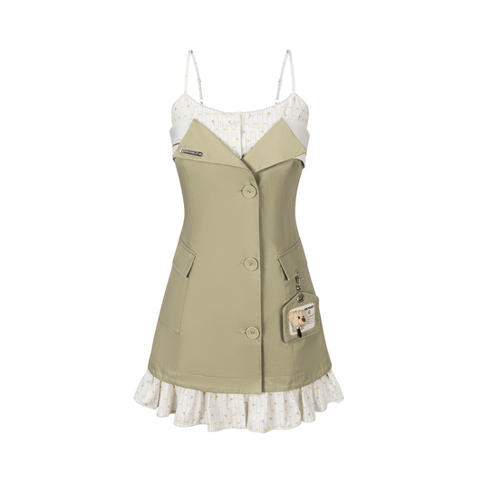 13DE MARZO Two-piece Style Blazer with Badge Dress Khaki