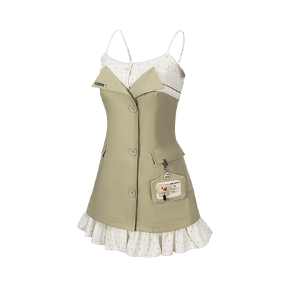 13DE MARZO Two-piece Style Blazer with Badge Dress Khaki