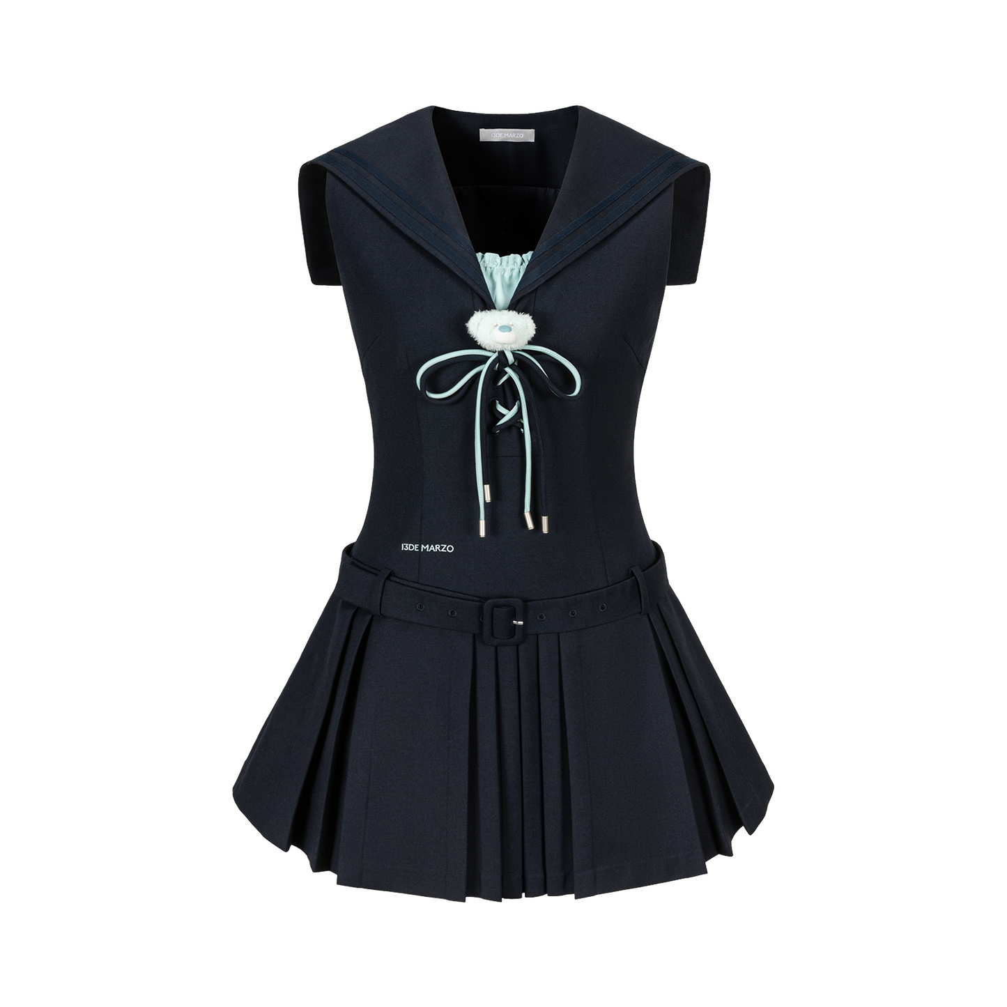 13DE MARZO Sailor Collar Dress Two-Piece Set Navy Blue