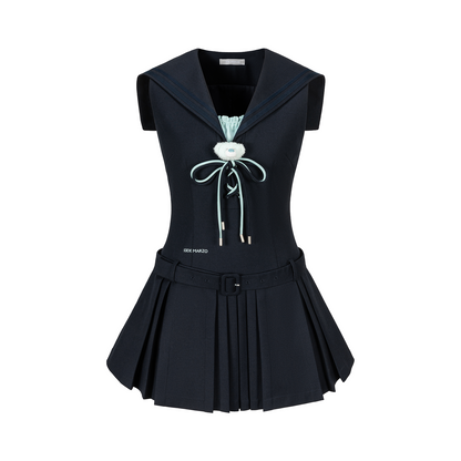 13DE MARZO Sailor Collar Dress Two-Piece Set Navy Blue