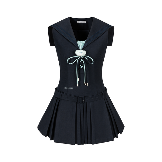 13DE MARZO Sailor Collar Dress Two-Piece Set Navy Blue