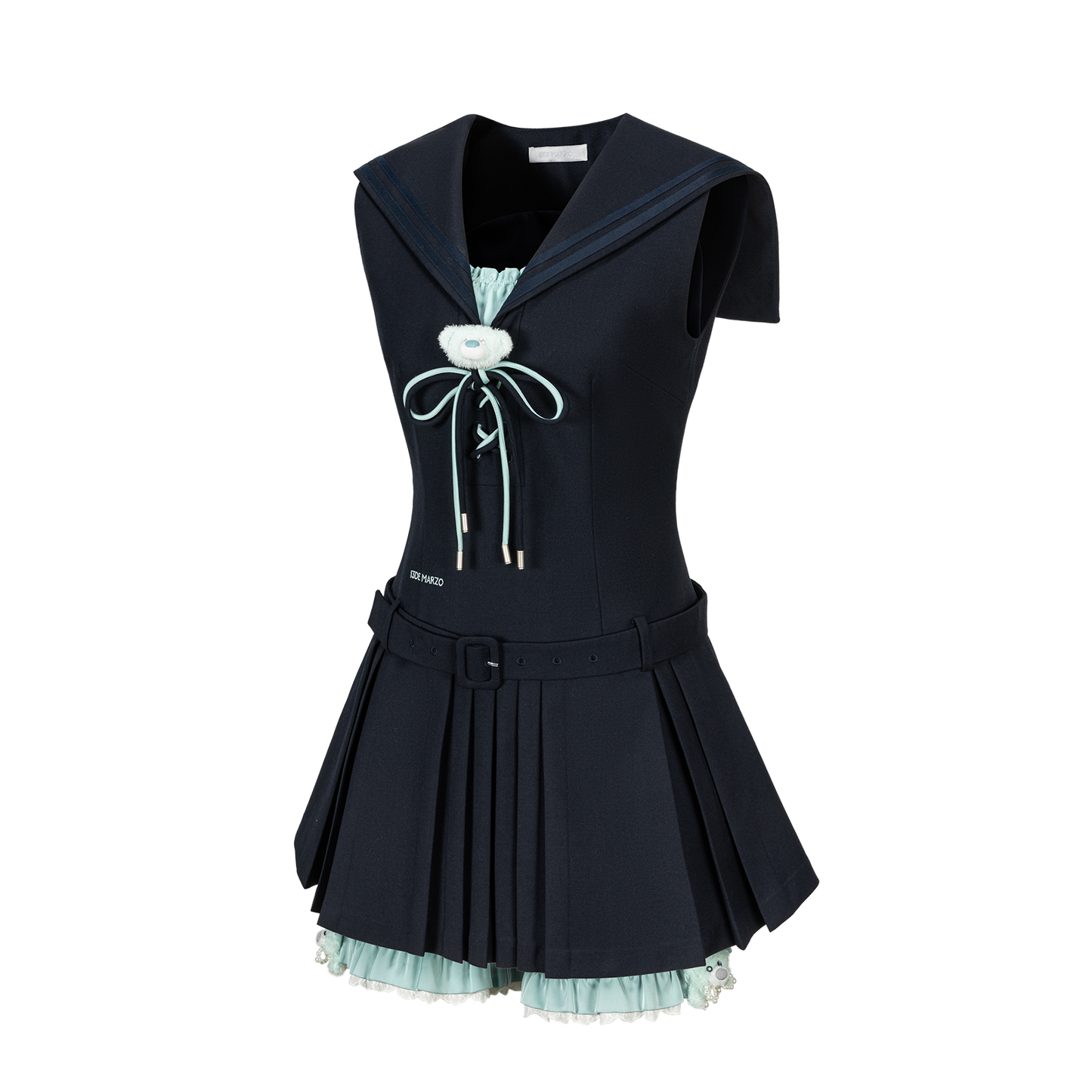 13DE MARZO Sailor Collar Dress Two-Piece Set Navy Blue
