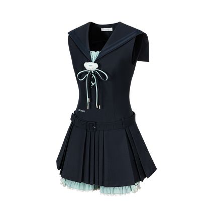 13DE MARZO Sailor Collar Dress Two-Piece Set Navy Blue