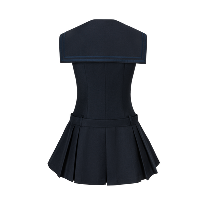 13DE MARZO Sailor Collar Dress Two-Piece Set Navy Blue